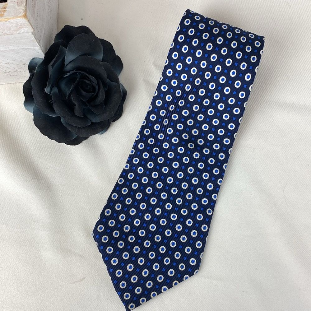 Ralph Lauren Polo 100% Silk Blue & Tan Circle Print Men’s Business Tie